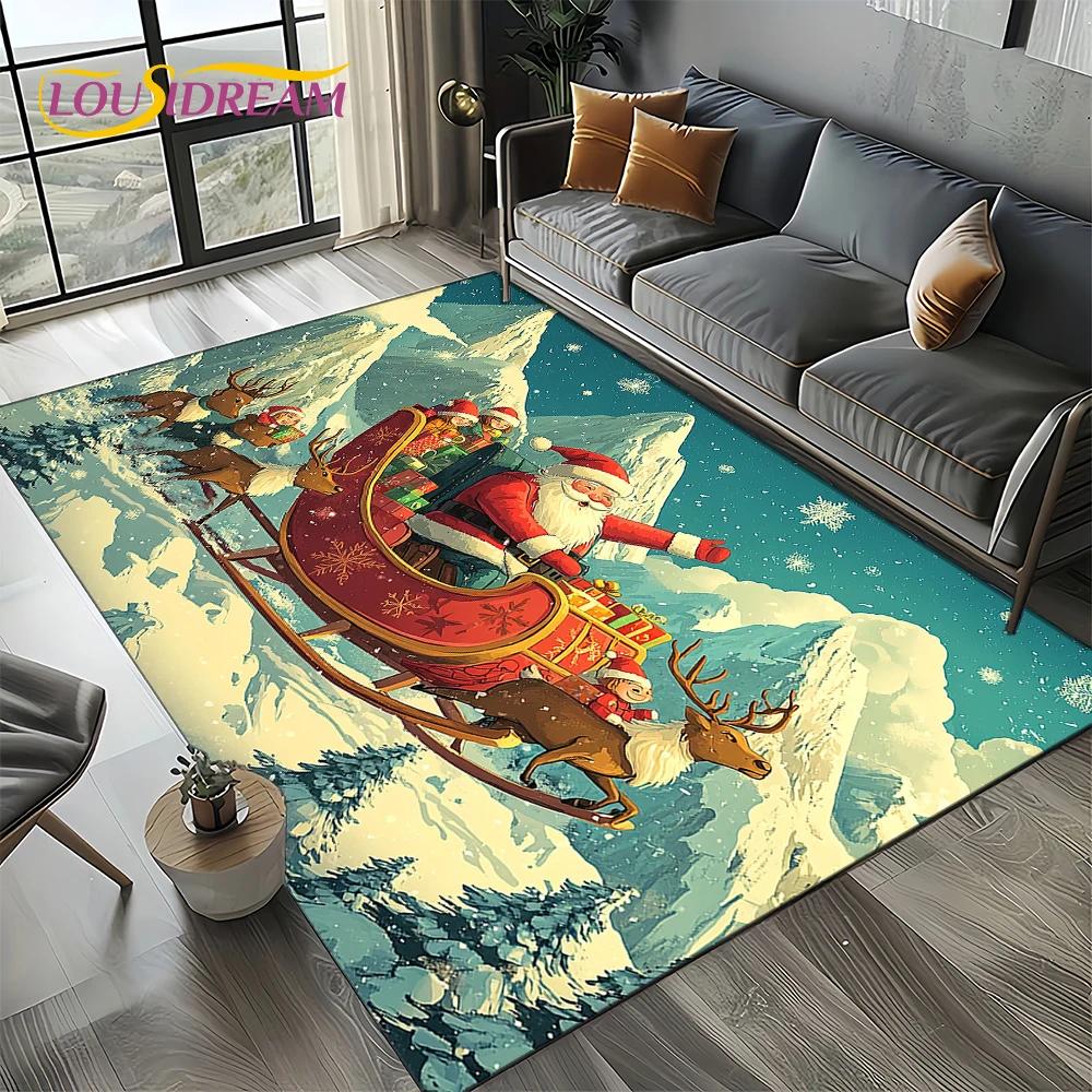 2025 Merry Christmas Tree Santa Claus,New Year Fairy Tale Gift Carpet Rug for Home Bedroom Sofa Doormat Decor,Non-slip Floor Mat