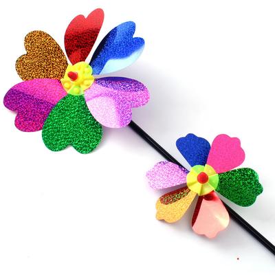 1 Stück Bunter Pailletten-Windrad Kunststoff Herzform Windmühle Deko Outdoor Garten Rasen Festlich Leuchtende Farben Rotierend Lustige Szene