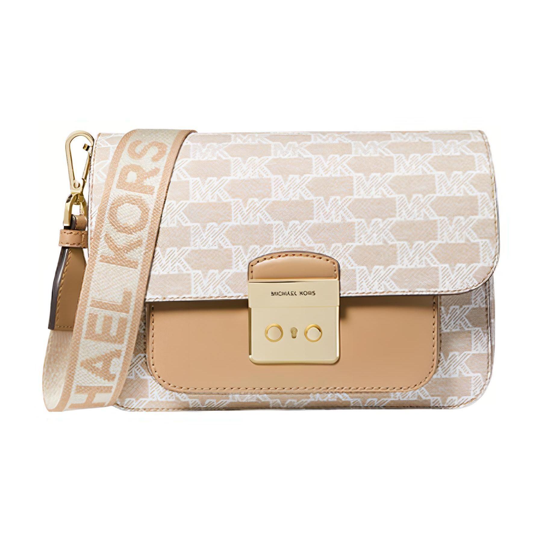 

Michael Kors MK Sloan Editor Monogram Print Flap Closure Faux Leather Envelope Shoulder Bag Medium Women bags Camel Acorn-Brown 35F3GS9M2R-260 Basic Set (Bag+Dust Bag)