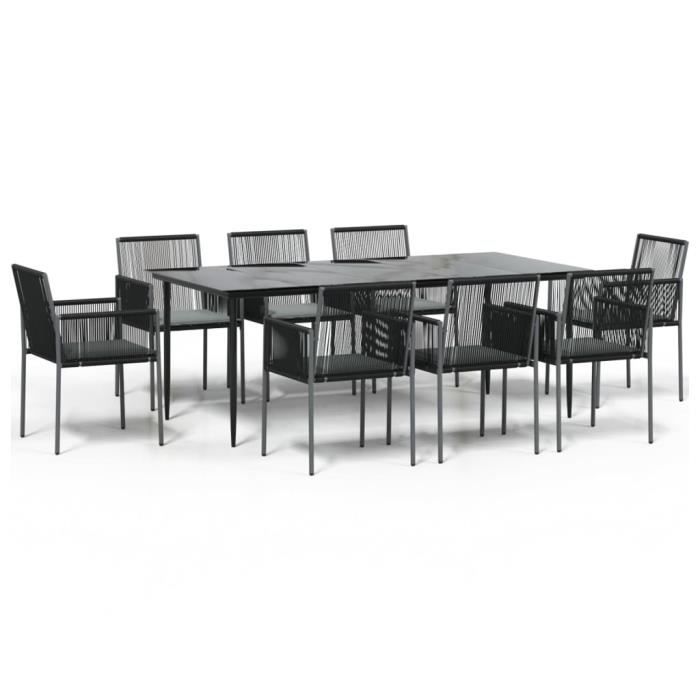 VidaXL Garden Dining Set 9 Pcs Cushions Black Rattan and Steel 3187072