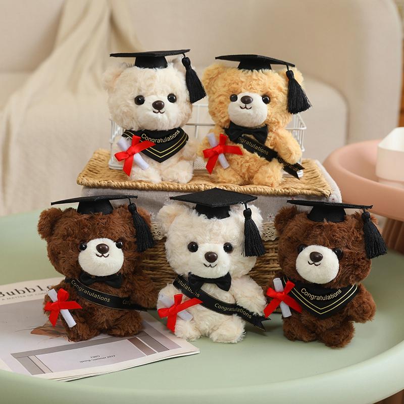 15cm Graduation Bear Plush Toy Cute Teddy Bear Pendant Soft Doll Boys Girls Students Graduation Gift Mini Car Bag Decoration