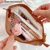 Cute Bear Pencil Case Pen Bag Transparent Mesh Package Coffee Color Storage Pouch for Stationery Office School Supplies