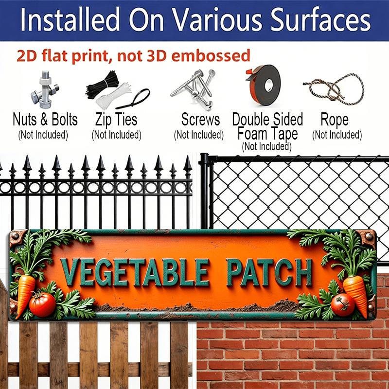2D Flat, 15.7×3.94inch Vintage "VEGETABLE PATCH" Metal Wall Sign - Retro Plaque for Home Kitchen Office Aluminium Decorative Sign, Vegetable Art
