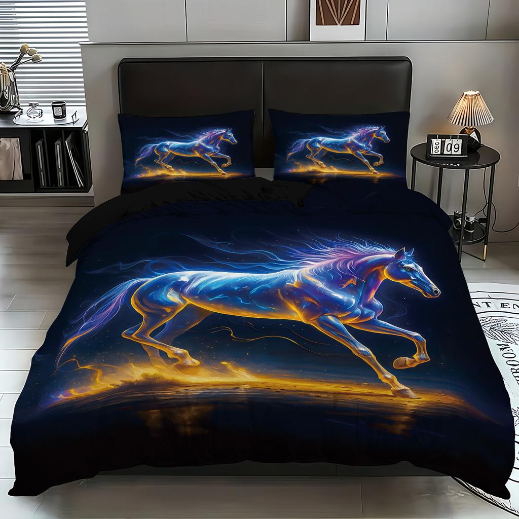 Home Textile Three-Piece Quilt Cover Horse 3D Digital Printing Kit Horse Thickened Abraded Cloth Pillowcase Quilt Cover