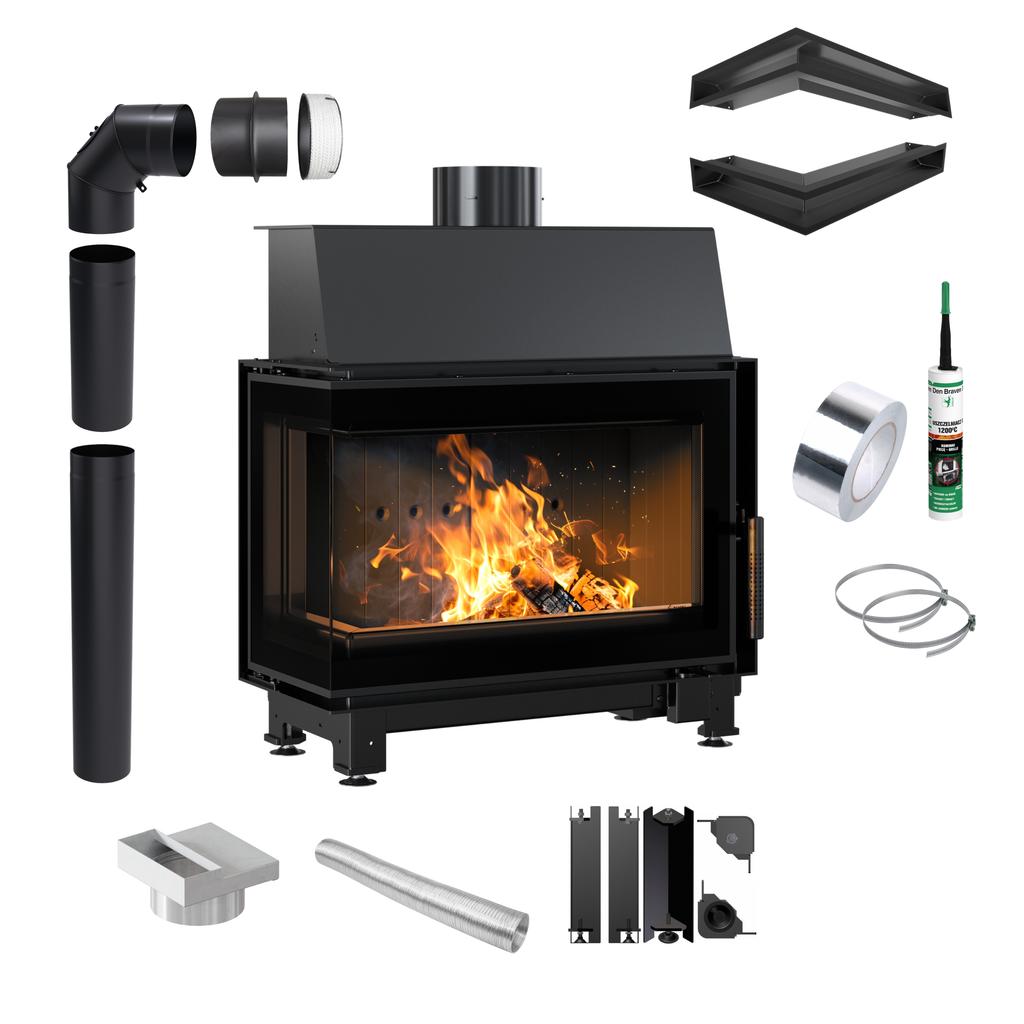 Stahlkamin KRATKI SIMPLE links 6 kW Ø 150 schwarz Thermotec