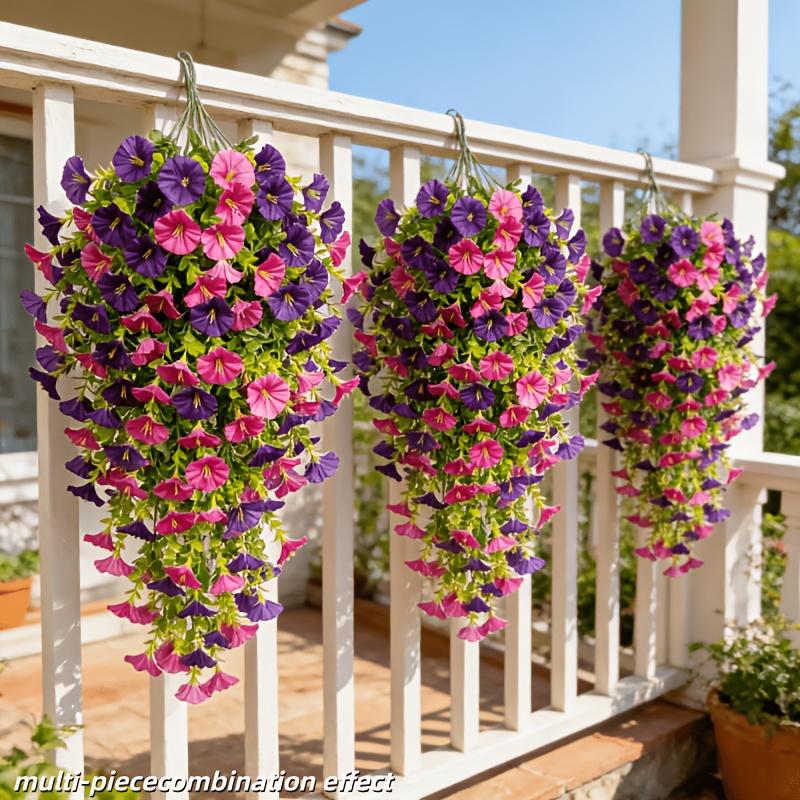 4 Bundles  Artificial Morning Glory Flowers Outdoor Fake Wildflowers For Garden Porch Home Hanging Decor Spring Summer