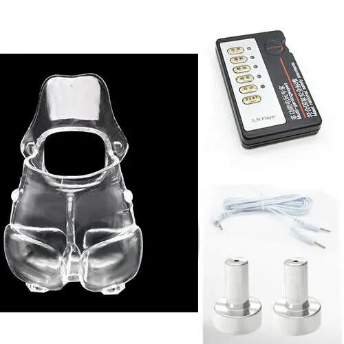 Manyjoy Second-generation Electro Shock TPR Cock Cage Penis Stimulate Ball Stretcher Scrotum Bondage Power Supply Bondage Male