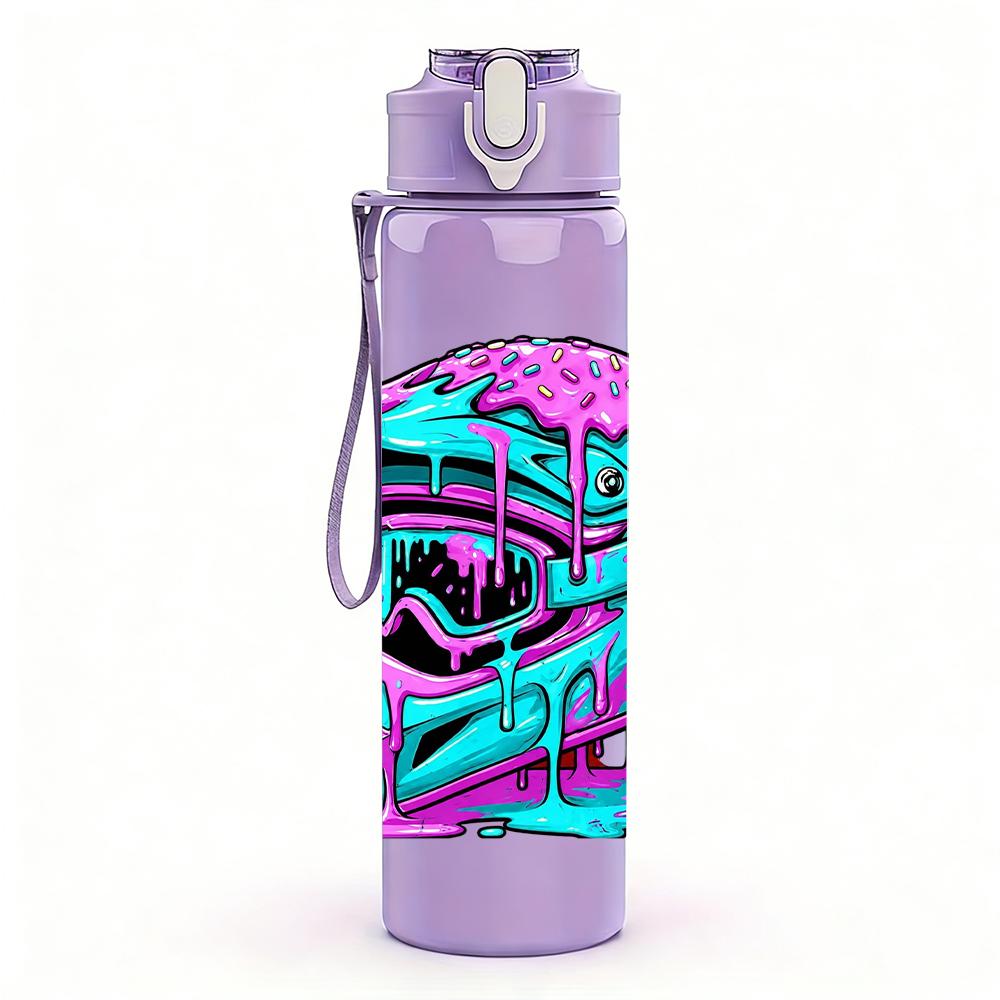 1PC Color Racing Helmet Splash Art 750ml Color Plastic Water Bottle Leakproof Flip Straw Lid For Sports Office Home Use