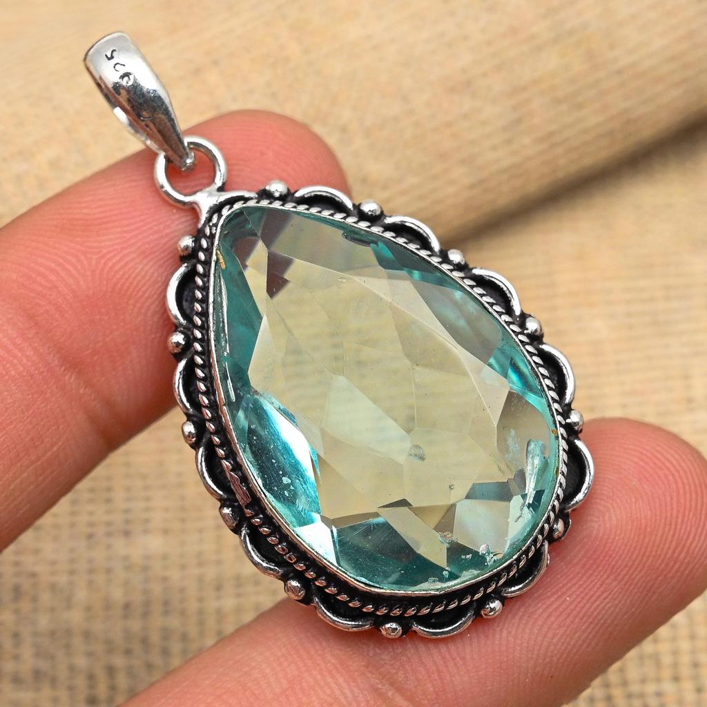 Aqua Apatite Gemstone Handmade 925 Solid Sterling Silver Lavish Pendant For Women