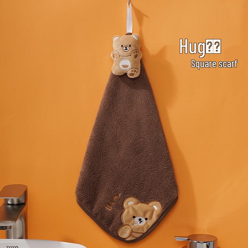 3D Cartoon Cute Hanging Hand Towel - Absorbent Coral Fleece Embroidered Cloth for Kitchen & Kids