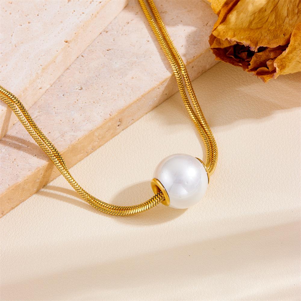 Elegant Double-Layer Pearl Necklace for Women - Chic, High-End Design with Large Pearls and Clavicle Chain
