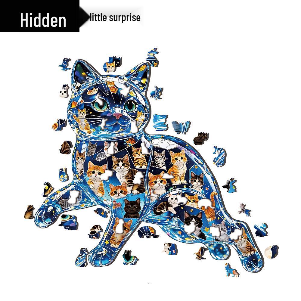 HOOLOOG Transparent Cat Puzzle: Challenging DIY Wooden Jigsaw and Piggy Bank
