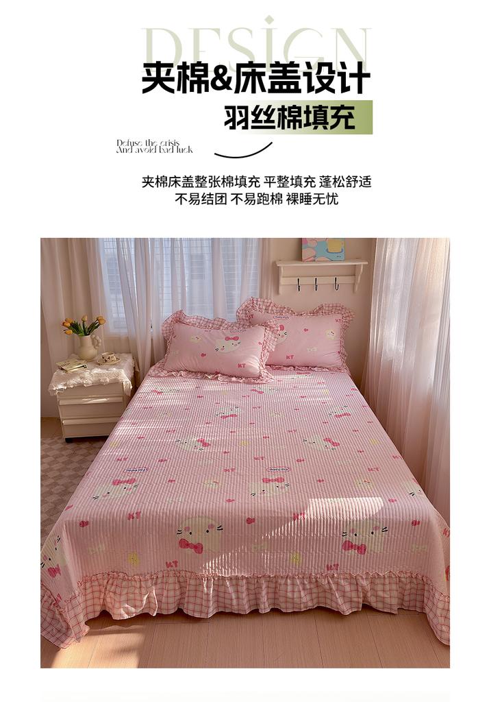 Sleep grid bed cover style Korean cotton French lace four piece set