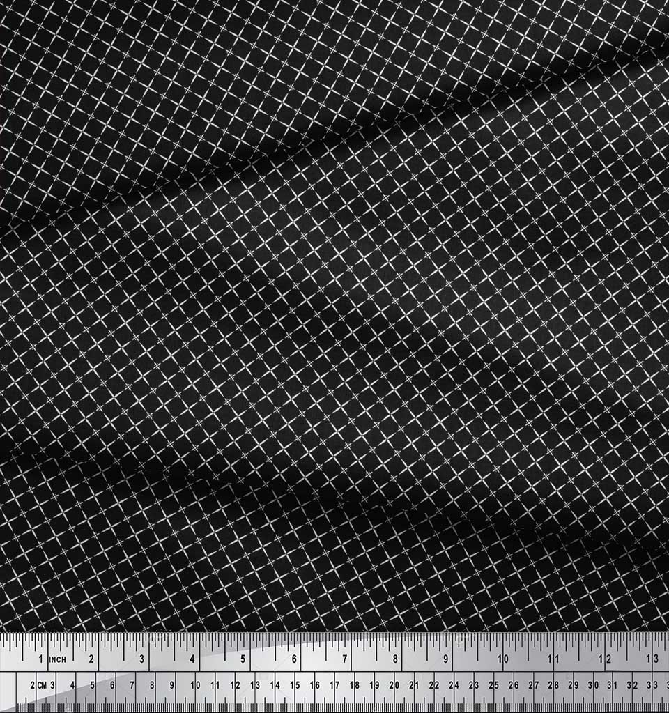 Soimoi Japan Crepe Satin Fabric Geometric Small Print Fabric by Metre 42 Inch
