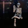 Swing Leg Skeleton Figurine Sitting Skull Resin Statue Sculpture Home Office Desktop Garden Decoration Ornament Halloween Birthd