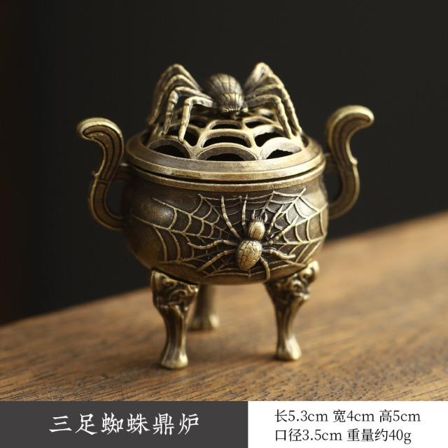 Mini Copper Tripod Incense Burner - Bronze Hollow Out Censer with Lid, Incense Stick Holder for Aroma Yoga Home Decor