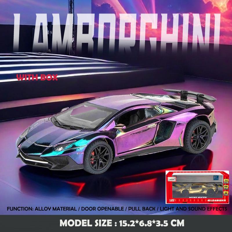 1:32 Galvanisiertes Lamborghini SVJ LP750 Supercar-Modell mit Sound und Licht Kinder Jungen Diecast Spielzeugfahrzeug Miniatur Weihnachten