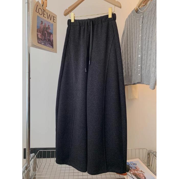 

Dark Grey Elastic High Waist Velvet Wide-Leg Women s Pants - Autumn/Winter 2025 Casual Collection 4XL
