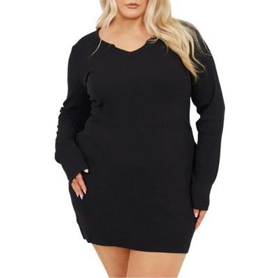 Womens/Ladies V Neck Long-Sleeved Mini Dress