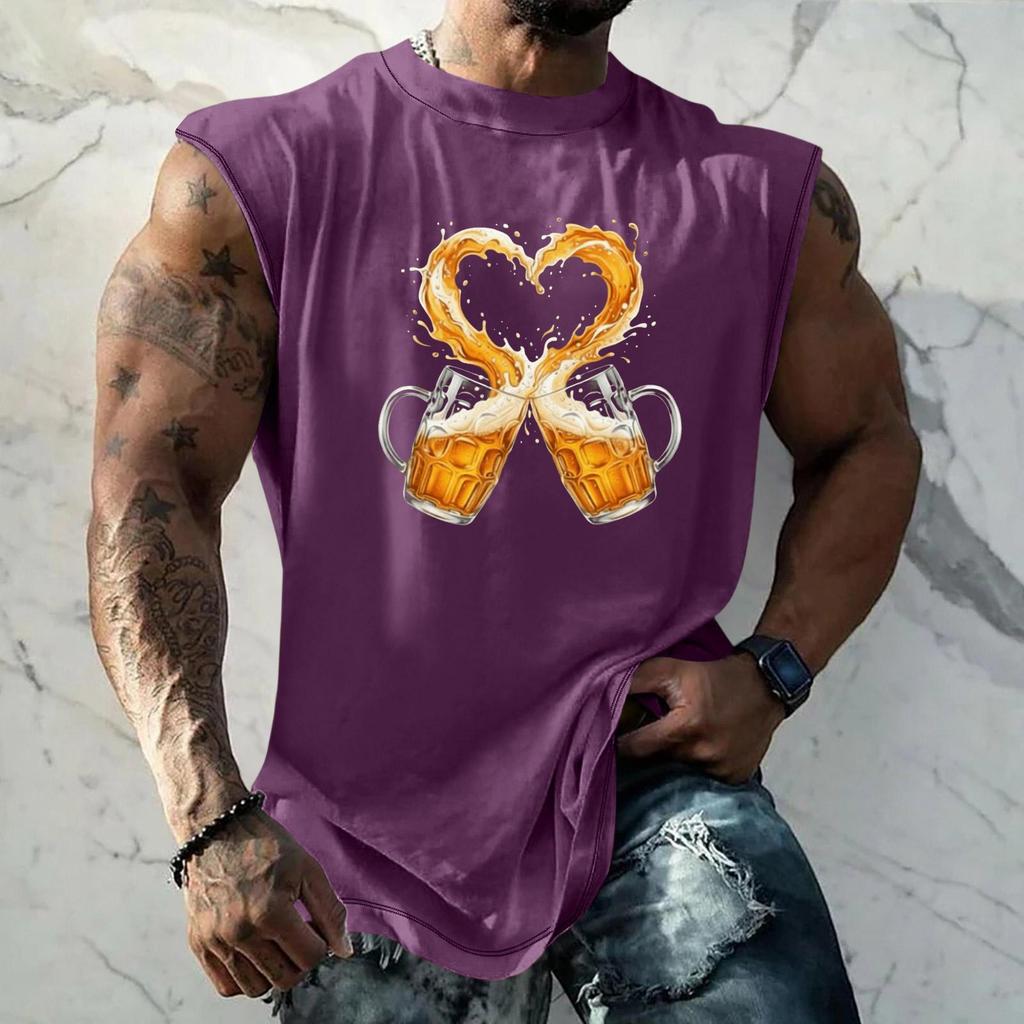 Men Sleeveless Tank Top Loose Fit Casual Streetwear Summer Muscle Shirt Beer Festival Graphic Print Lightweight Breathable Vest
