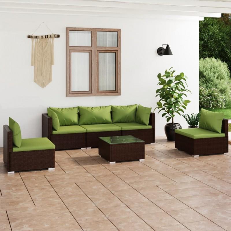 Día y Noche - Día y Noche Set muebles de jardín 6 piezas y cojines ratán sintético marrón