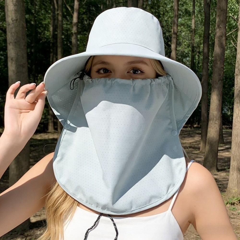 Wide-Brimmed Sunshade Sun Hat Solid Color Picking Tea Hat Windproof Rope Shawl Mask Hat  Jogging