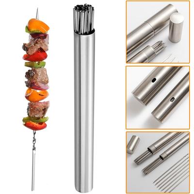 50 Stück Edelstahl-Grillspieße, tragbar, wiederverwendbare Grillspieße mit Rohr, Kebab-Eisenstab für Outdoor-Camping-Picknick-Werkzeuge