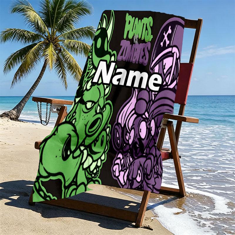 Custom Name Personalized Plants vs. Zombies Print Beach Towel, for Trip Camping Beach Party Home Decor, Birthday Gift for Family & Friends