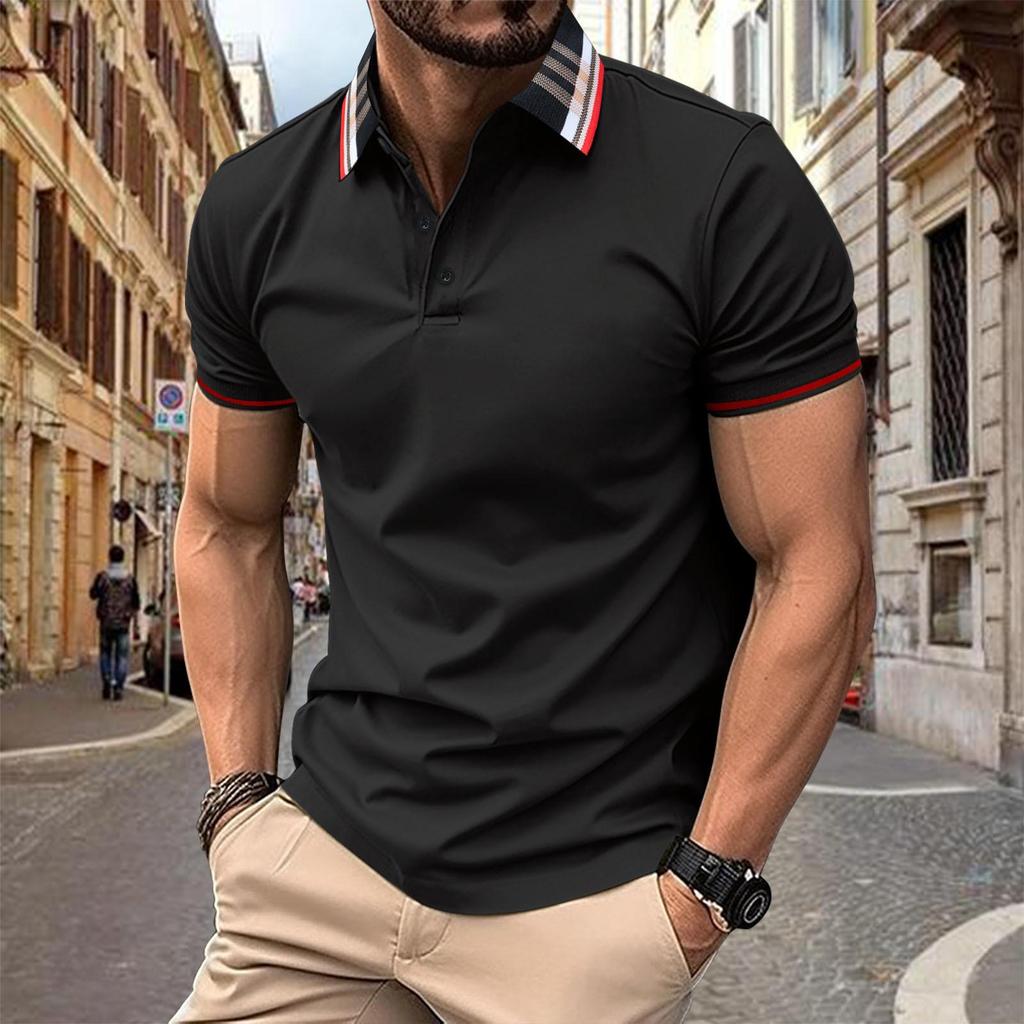 Neues Herren Casual Kurzarm POLO-Shirt Kragen Knöpfe Einfarbige Vielseitiges T-Shirt Mode Kurzarm Tops