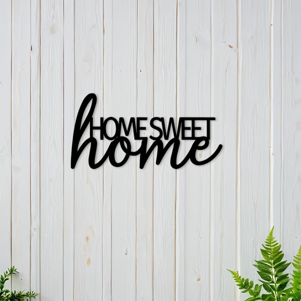1pc 2D Flat Home Sweet Home Metal Wall Art Black Modern Decorative Plaque Living Room Bedroom Entryway Decor