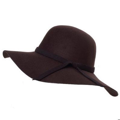 Female Hat French Retro Bowler Hat Women Wide-brimmed Wavy Fedora Hat Autumn and Winter Bow Hat Hat Adult Children Hat