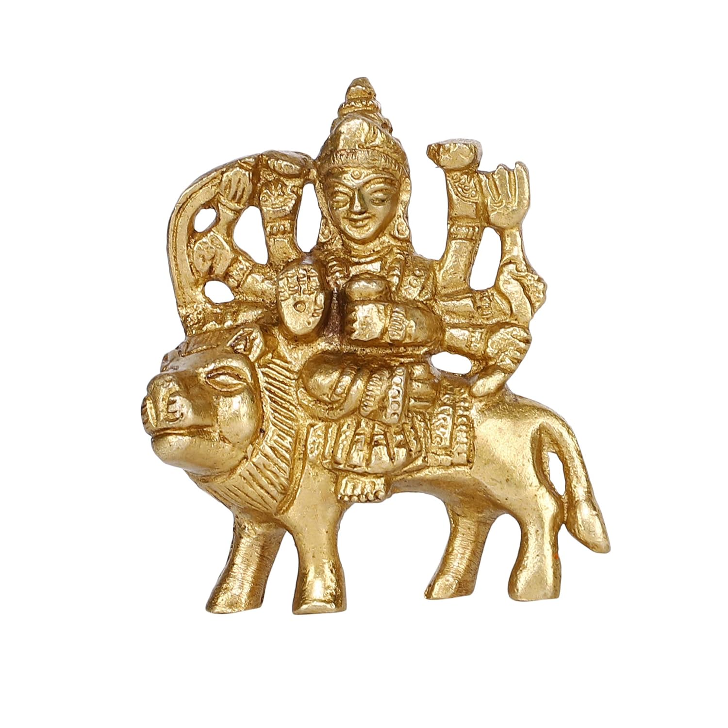 Goddess Maa Durga Mata Rani Murti, Maa Sherawali Idol, Gold, Brass, Size -Small
