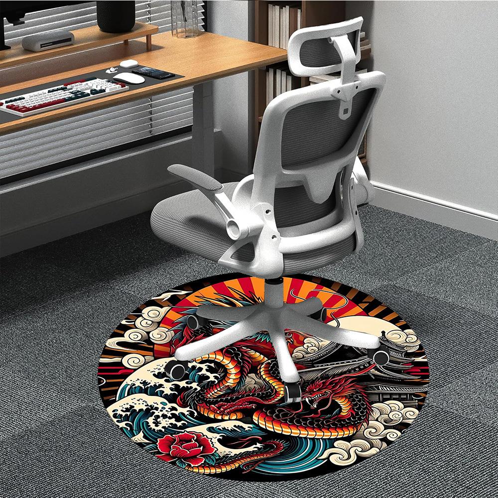 1PC Dragon Wave Design Office Round Rug, Non slip, Soft and Durable Office Rug for Interior Decoration, Perfect for Office
