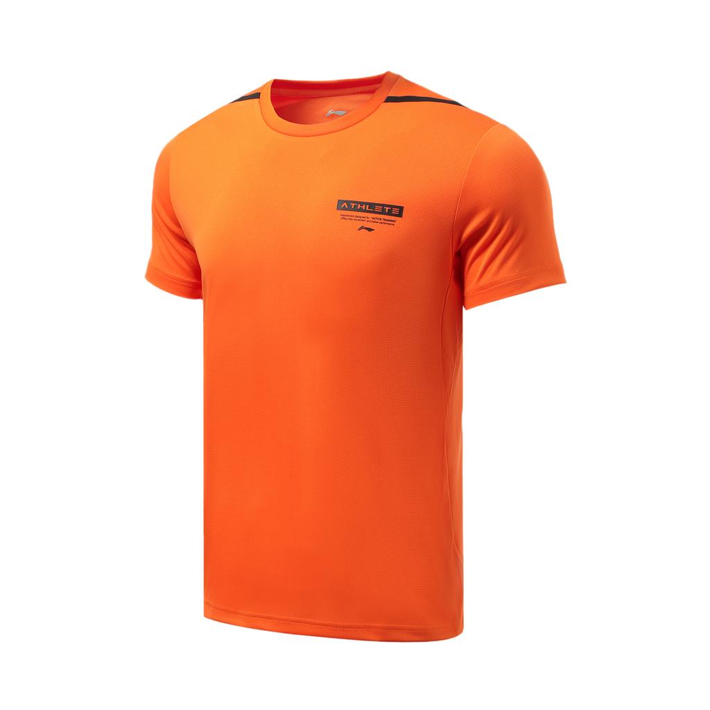Li Ning Trainingsserie Einfarbig Schnelltrocknend Atmungsaktiv Laufen Training Fitness Kurzarm T-Shirt Herren Oberteile Kaki-Orange ATSR241-4