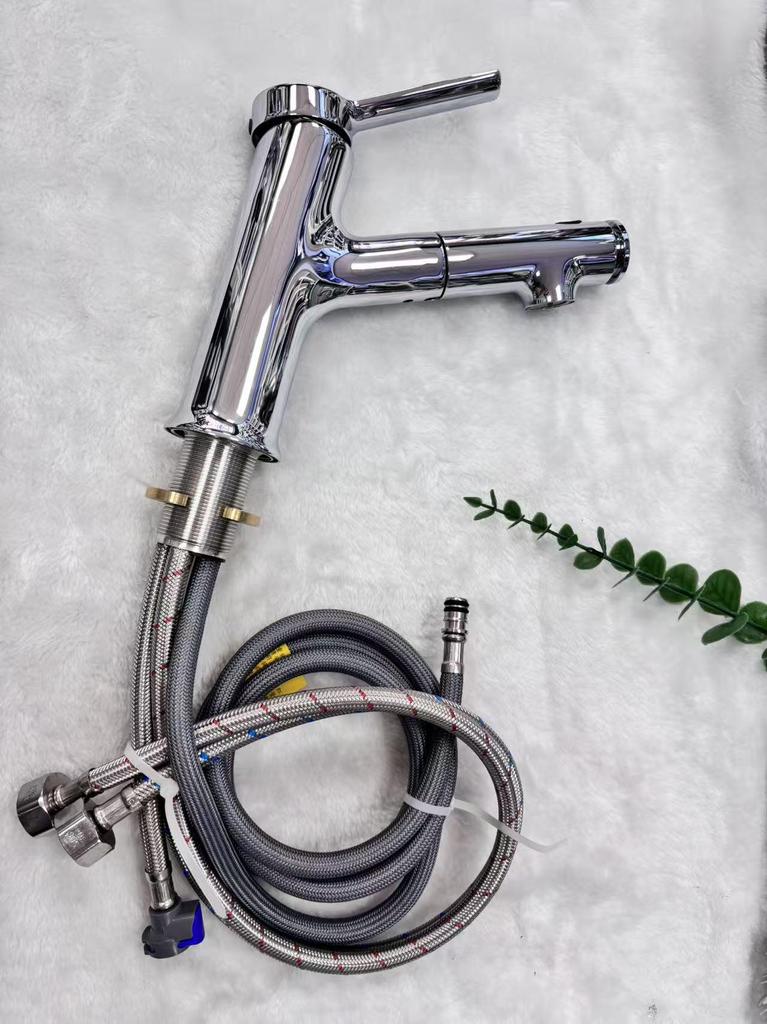 Pull-out Bathroom Faucet for Hot/Cold Water, Splash-proof Sink Extension