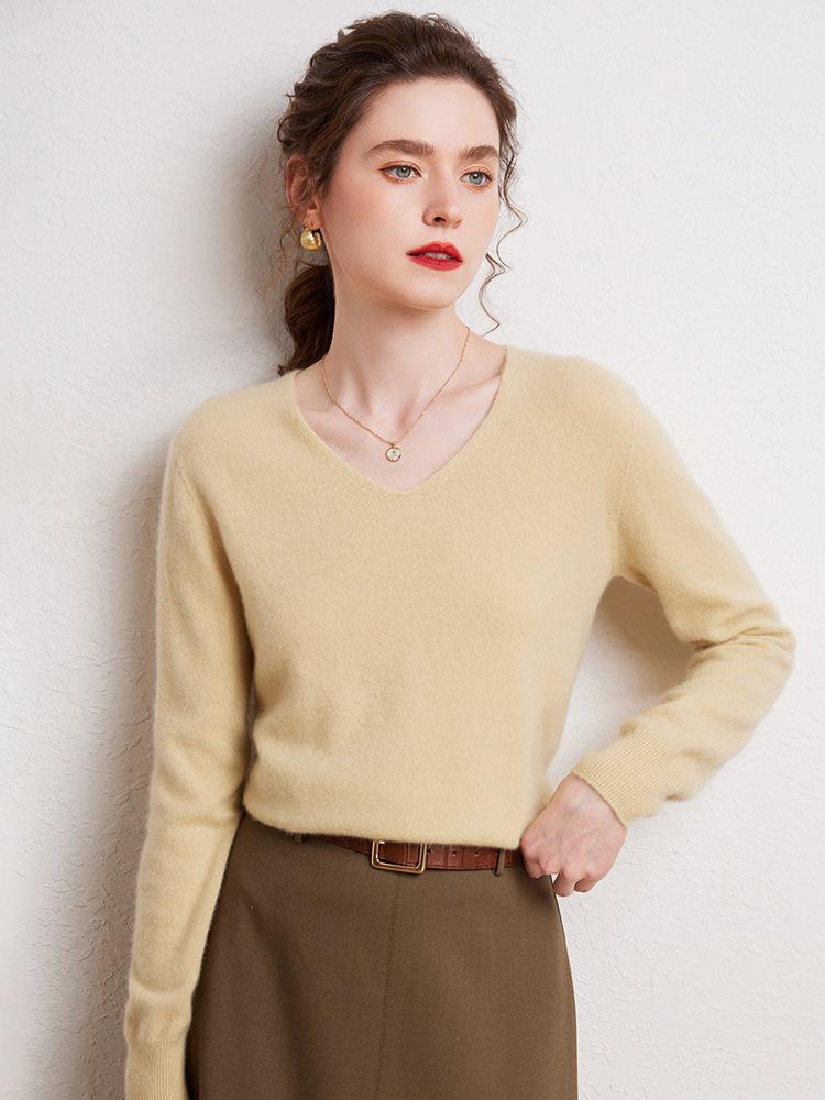 Women's 100% Pure Cashmere V-Neck Sweater - Autumn/Winter Knit Base Layer.