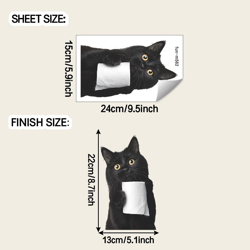 Playful Black Cat Holding Toilet Paper Toilet Seat Sticker Bathroom Decor Self-Adhesive Removable Decal