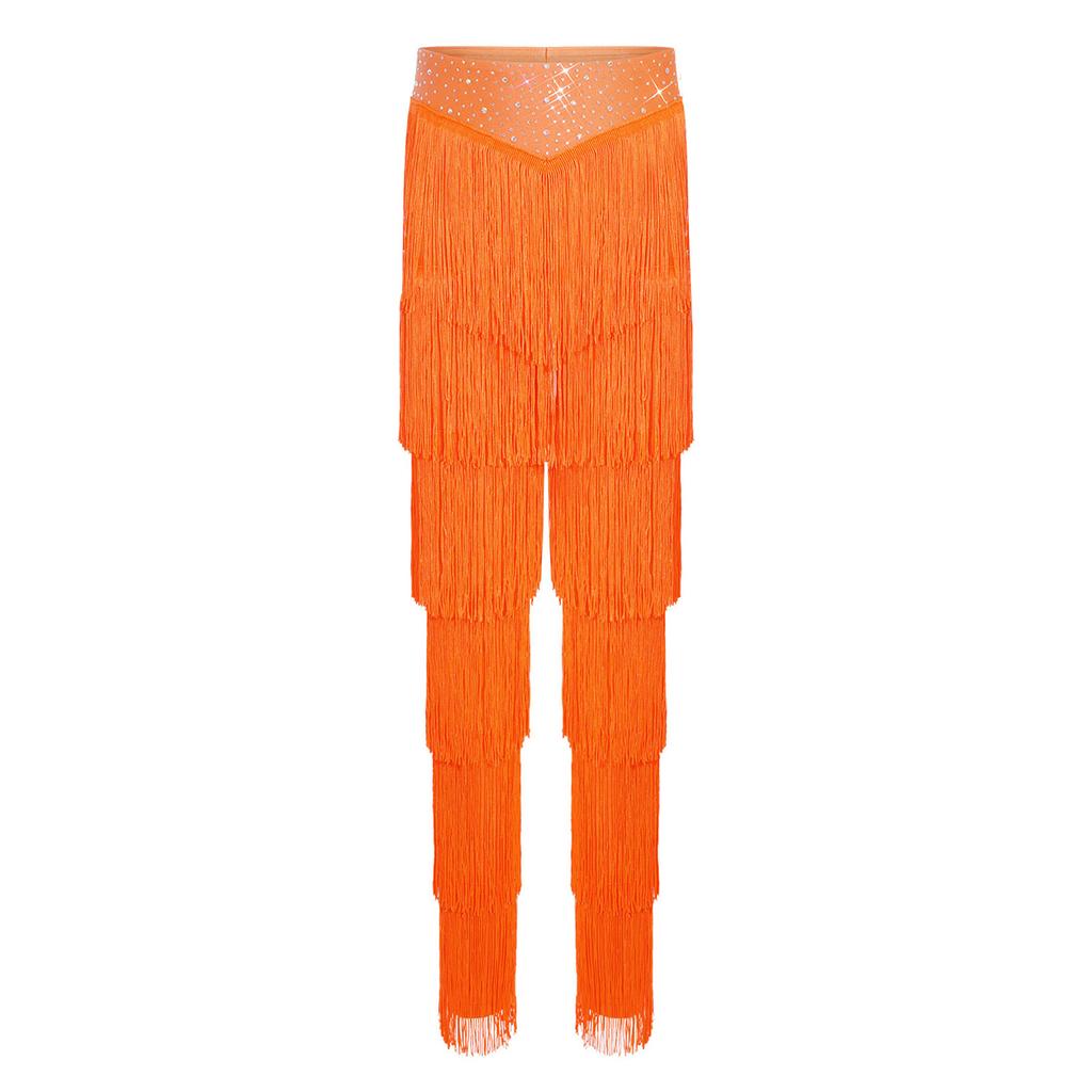 Pantaloni cu Franjuri pentru Dans Latin Fete Talie Elastică Părți cu Ciucuri Pantaloni Samba Rumba Cha Cha Salsa