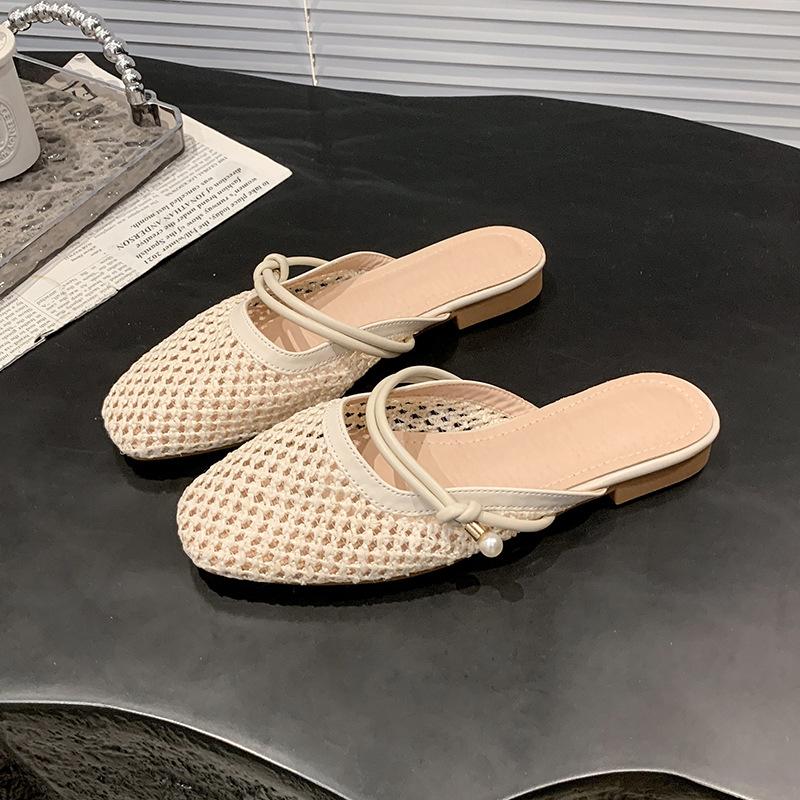 

Плетеные рыбацкие туфли сетчатая сумка голова полушлепанцы женская летняя обувь 2025 новые шлепанцы с отверстием на один палец крутые шлепанцы 40 абрикосовый