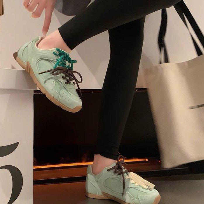 Women Sneakers Spring Genuine Leather Retro German Training Shoes Women Contrast Flat Casual Shoes Women