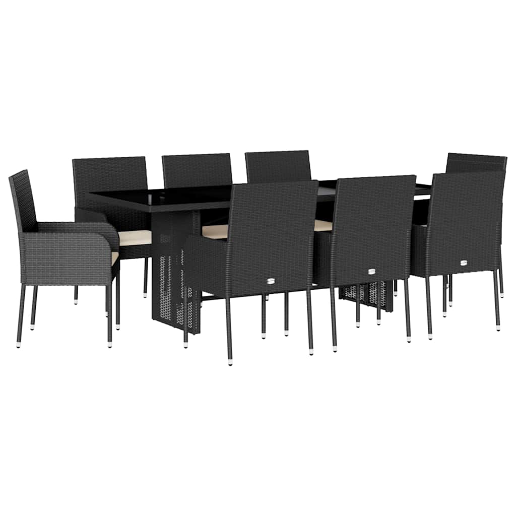 Vidaxl 9-Cz. Garden Furniture Set With Cushions, Black, PE Rattan
