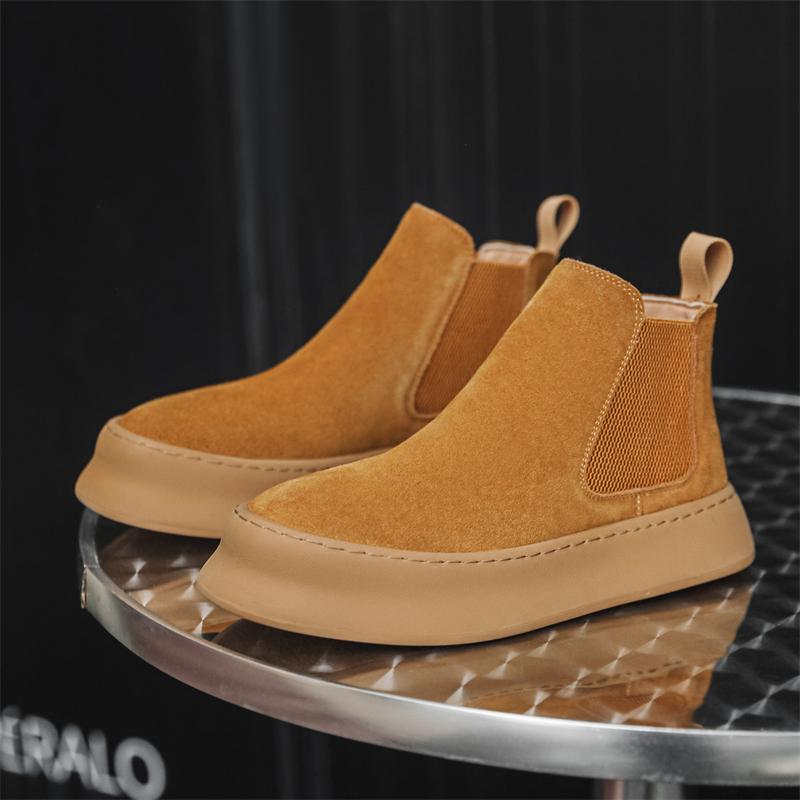 Genuine Leather Mens Chelsea Boots Slip On Suede Casual Footwear All-match High Quality Ankle Boots Vintage Style Business Botas