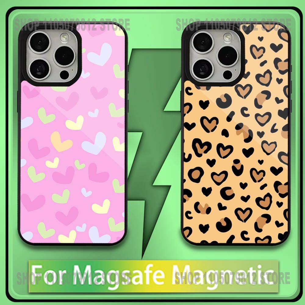 Cute Love Heart Phone Case For iPhone17,16,15,14,13,12,11,Plus,Pro,Max,Mini Soft Magesafe Magnetic Wireless Charge