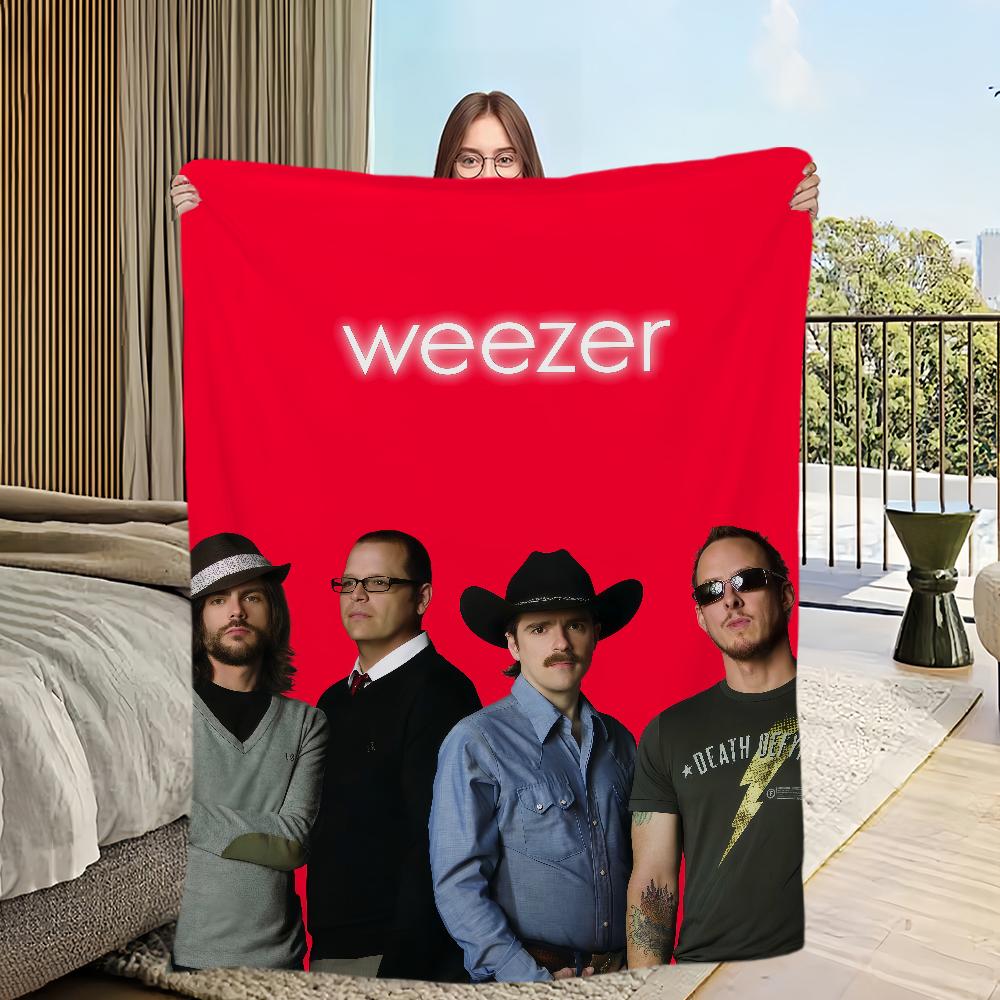 

cool funny art rock band w-WeezerS Blanket Flannel warm soft plush blanket for sofa living room office bedroom travel gift 75x90cm