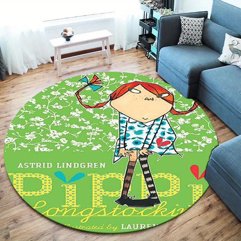 Pippi Longstocking Round Area Rug,Carpet Rug for Living Room Bedroom Sofa Playroom Decor,Non-slip Floor Mat
