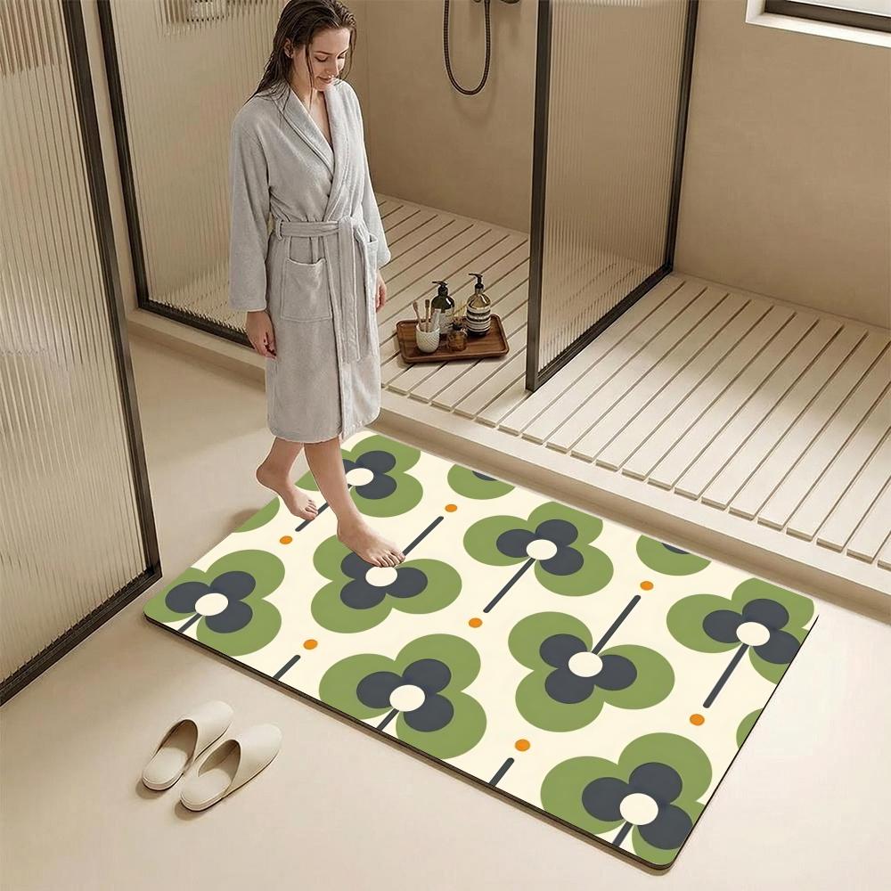O-Orla Kiely Flower Floor Mat Diatomite Bath Mat – Highly Absorbent, Non-Slip, Quick-Drying Bathroom Rug