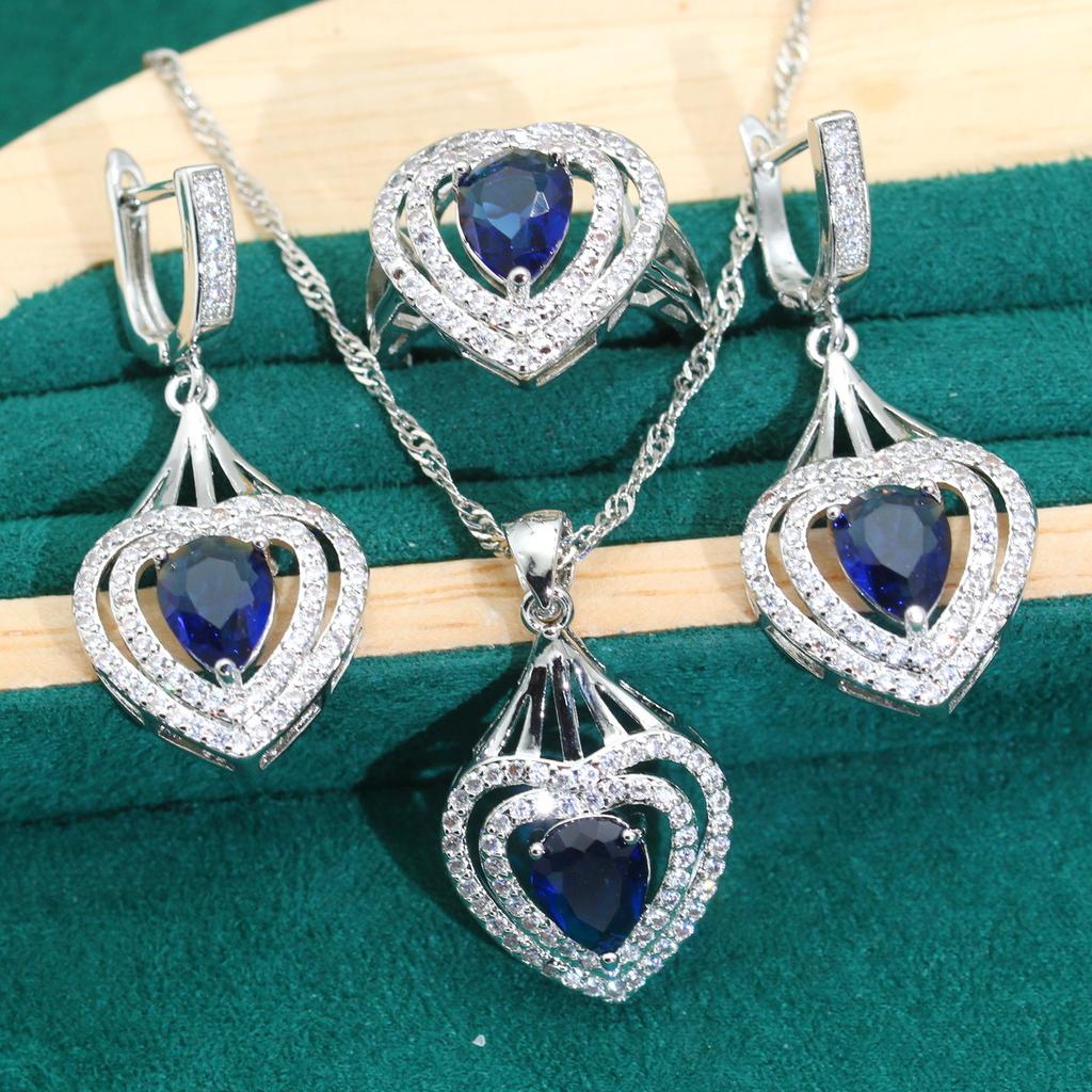 Heart Shaped Explosive Micro Inlay Jewelry Europe and The United States Hot Anti Allergy Zircon Necklace Earring Jewelry Set