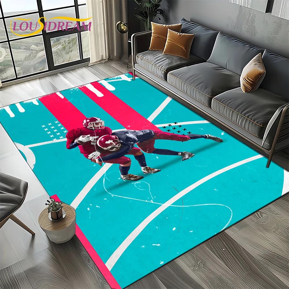 2025 Rugbyfeld Rugby American Football Cartoon Teppich für Wohnzimmer Schlafzimmer Zuhause Sofa Dekoration, Teppich rutschfeste Fußmatte