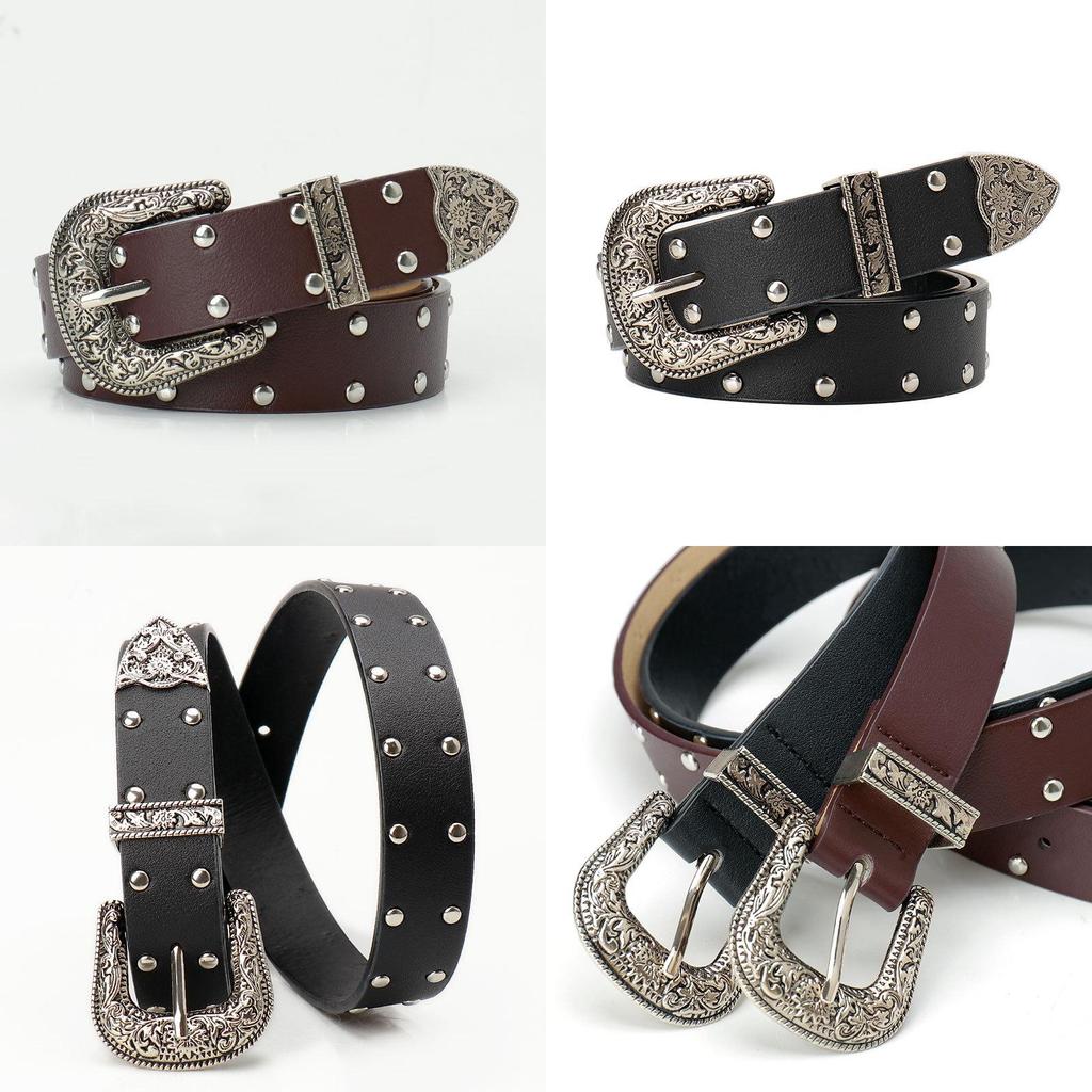 Y2k Vintage Faux Leather Belt With Alloy Buckle And Decorative Studs For Jeans And Outfits
