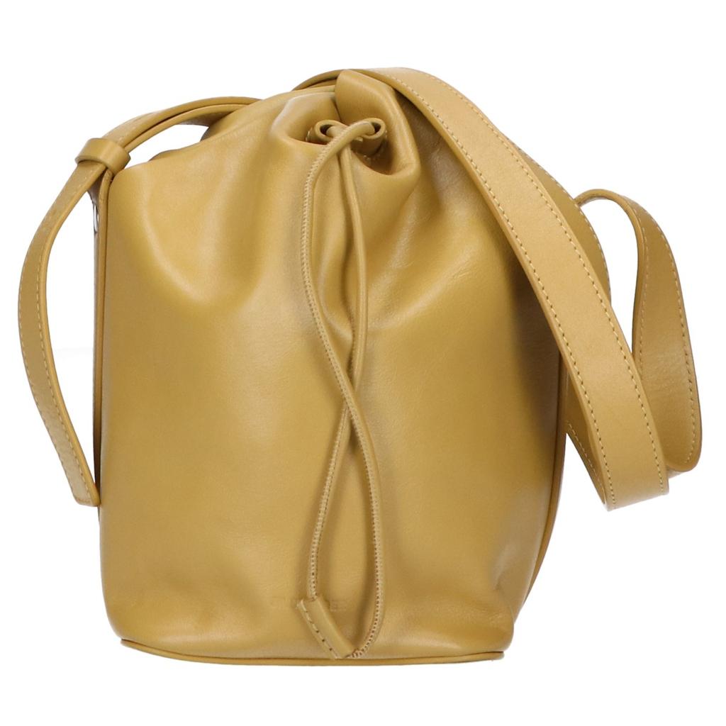 Jil Sander Leather Bucket-shaped Drawstring Bag Shoulder Bag mustardUsed